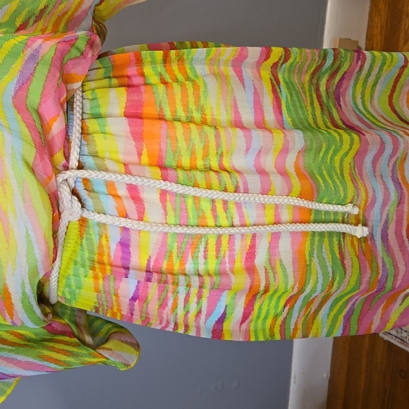 BECCA Multi Colored Light and Airy Elastic Waist V-Neck Cover-Up Sz XS-S - Picture 4 of 12